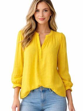Banana Republic Bright Yellow Long Sleeve Blouse Boho Festival SZ S